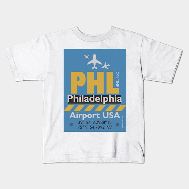 Airport code PHL 909.21 Kids T-Shirt by Woohoo